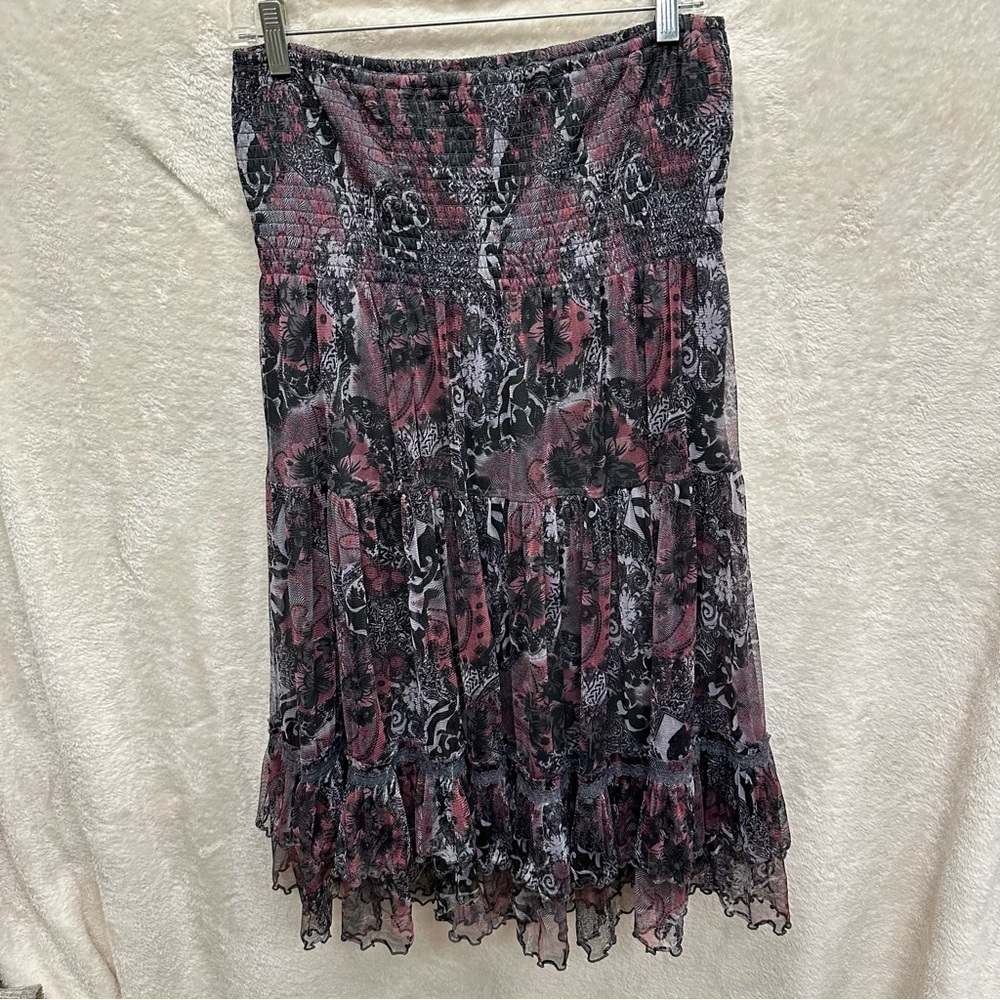 Lapis women’s tiered boho skirt smocked Whimsigoth floral grunge medium-large - Picture 8 of 10